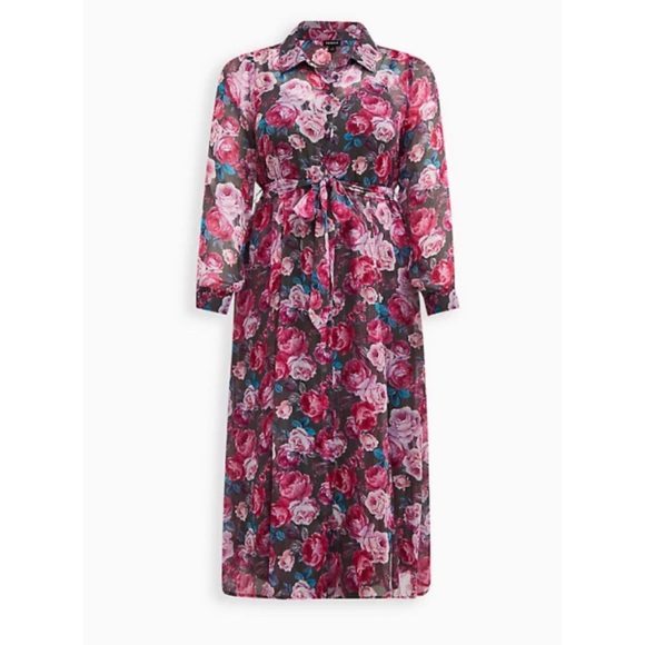 🆕 Floral Maxi Woven Shirt Dress 2 2X 18 20 NWT Torrid New! - Picture 5 of 6